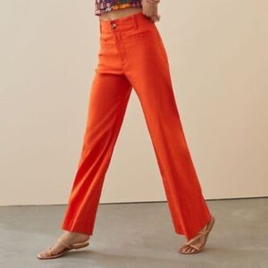 Anthropologie Maeve Colette Orange High Rise Linen Wide Leg Pants Size 28